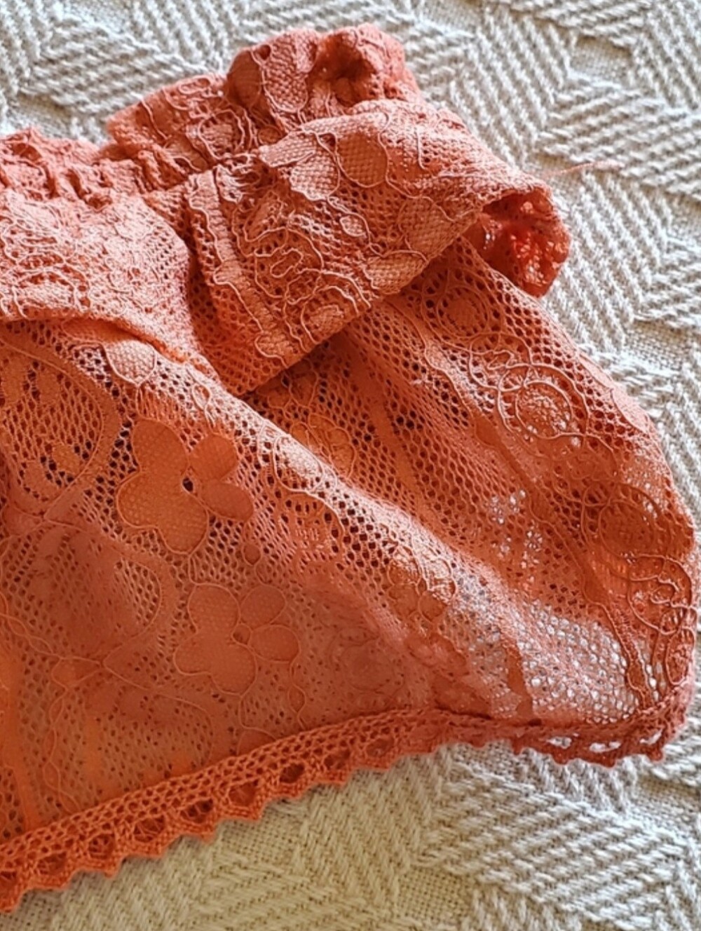 No Boundaries Boho Lace Off Shoulder Smocked Tassel Blouse Top Salmon - Picture 9 of 12